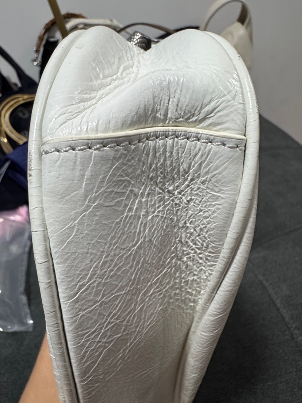 Balenciaga White Leather Stud-Accent Shoulder Bag - Picture 8 of 10